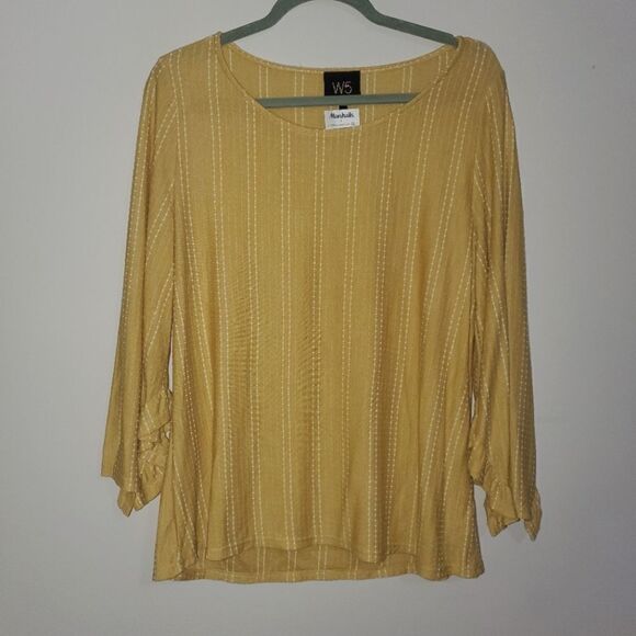 W5 NWT MUSTARD AND WHITE VERTICAL STRIPE BLOUSE WITH WIDE SLEEVES SIZE XL - Picture 1 of 5